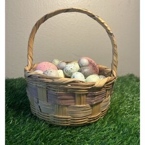 Vintage 1950s/60s Bamboo Wicker Hand Woven Splint Easter Small Basket 6.5" Round